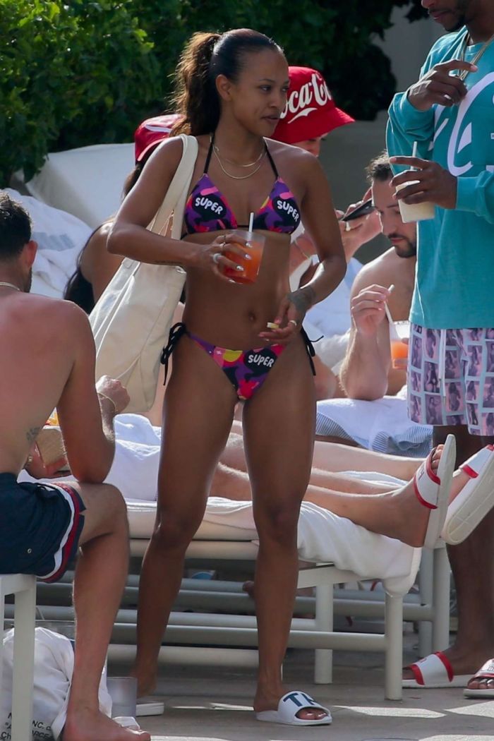Karrueche Tran In A Red Bikini At A Swimming Pool In Hawaii