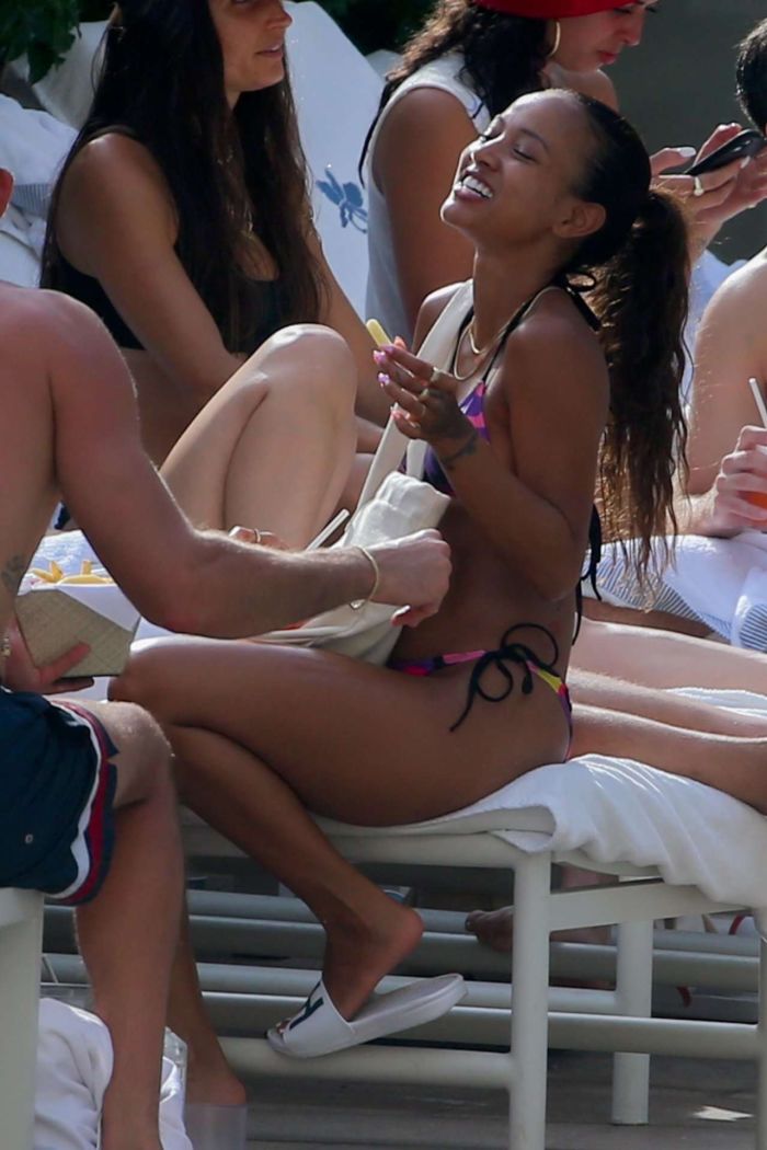 Karrueche Tran In A Red Bikini At A Swimming Pool In Hawaii