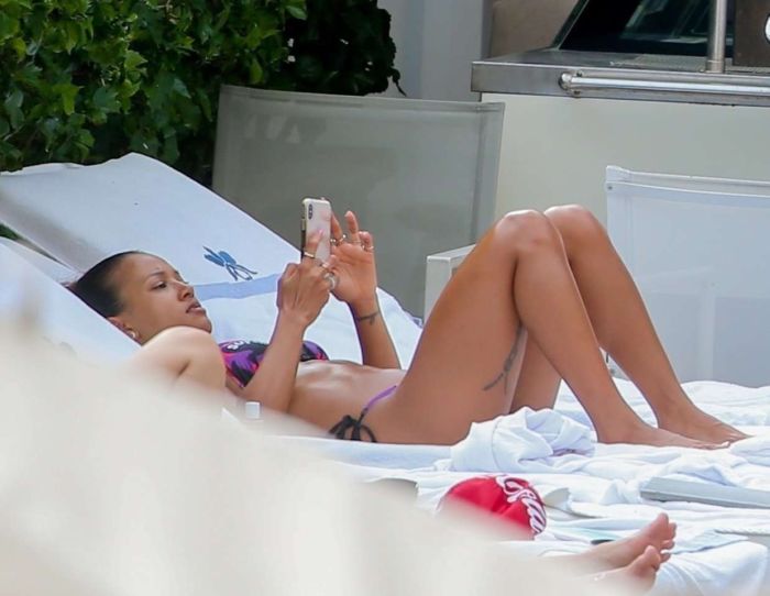 Karrueche Tran In A Red Bikini At A Swimming Pool In Hawaii