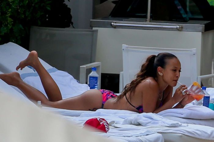 Karrueche Tran In A Red Bikini At A Swimming Pool In Hawaii