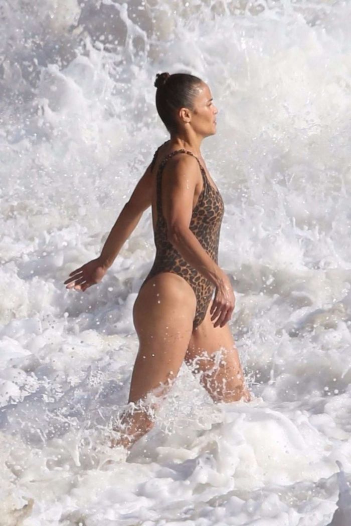Paula Patton In A Leopard Print Swimsuit On Malibu Beach