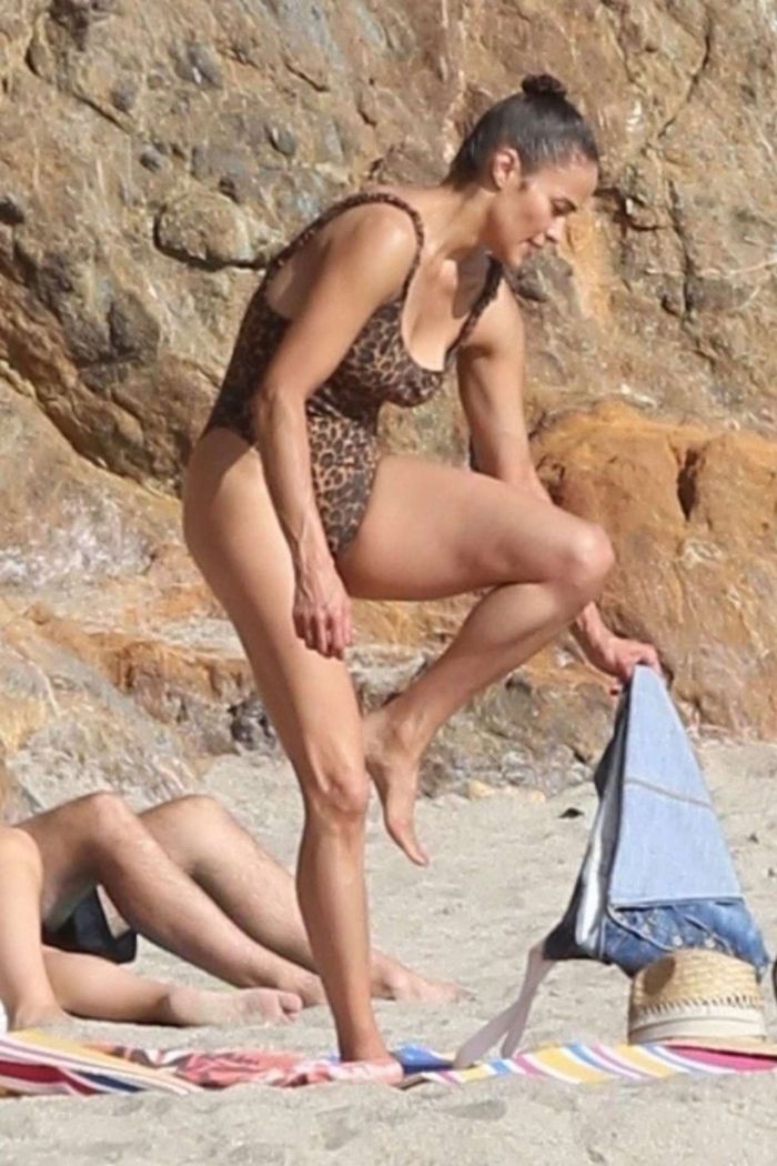 Paula Patton In A Leopard Print Swimsuit On Malibu Beach