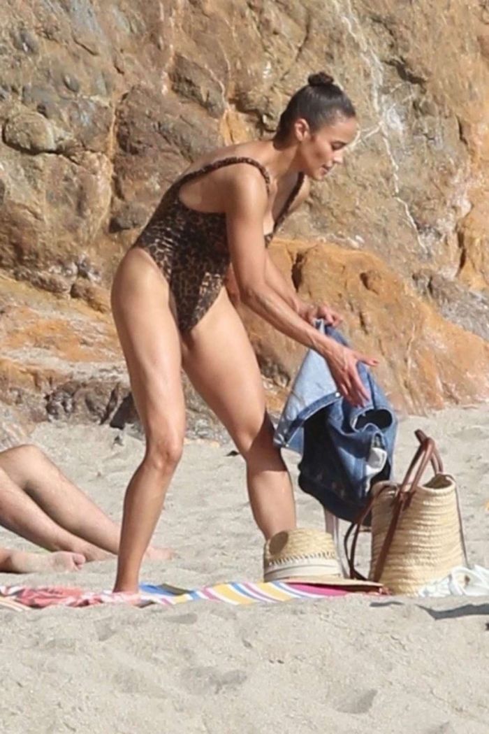 Paula Patton In A Leopard Print Swimsuit On Malibu Beach