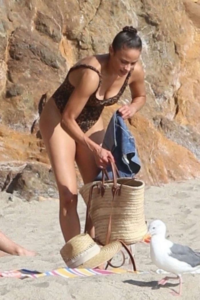 Paula Patton In A Leopard Print Swimsuit On Malibu Beach