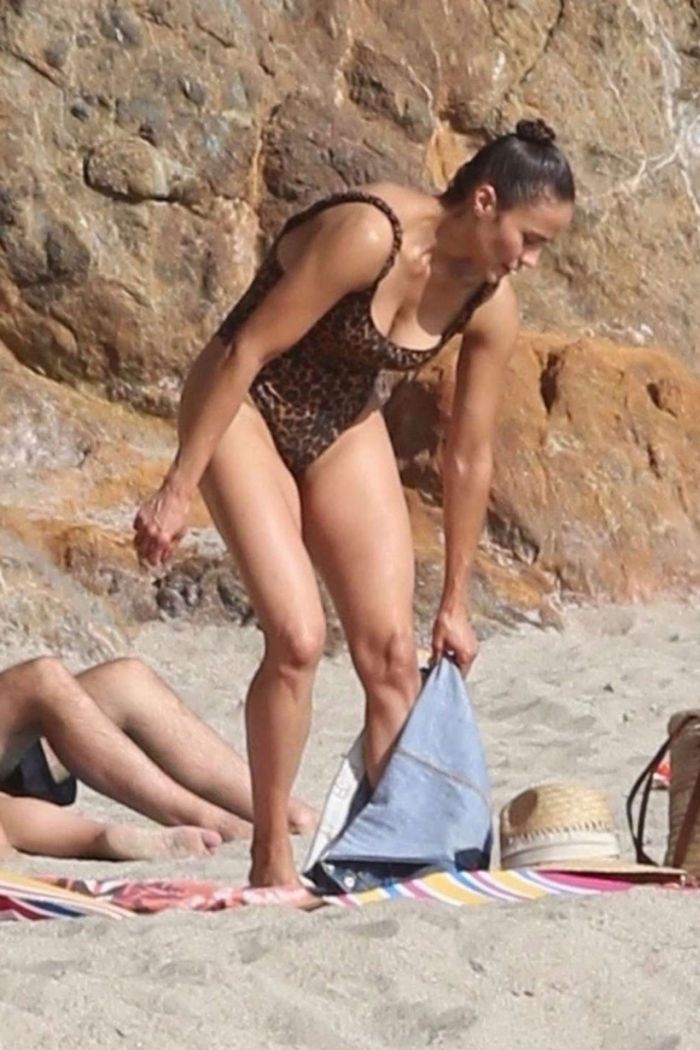 Paula Patton In A Leopard Print Swimsuit On Malibu Beach