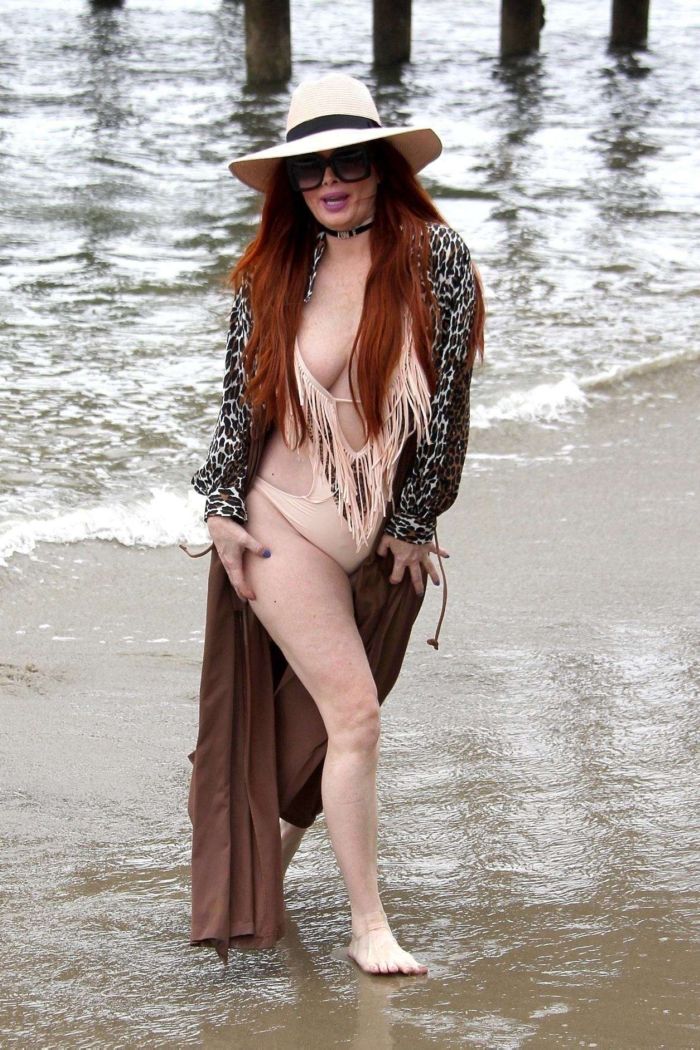Phoebe Price In A Bikini Under A Printed Beach Cover Up In Malibu