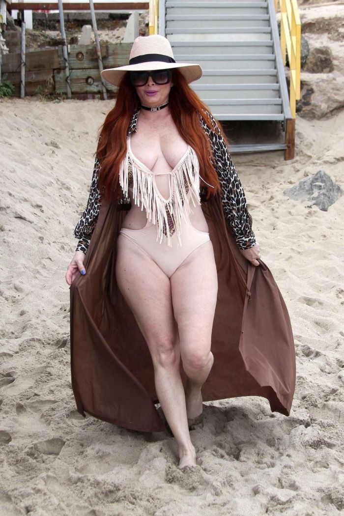 Phoebe Price In A Bikini Under A Printed Beach Cover Up In Malibu