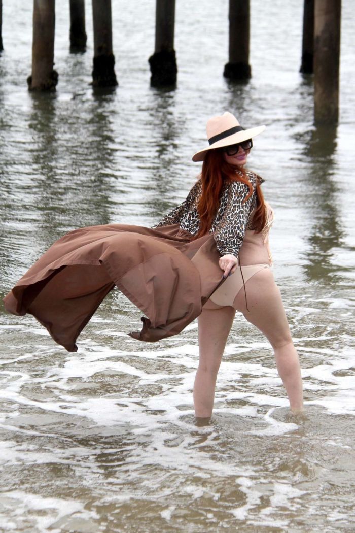 Phoebe Price In A Bikini Under A Printed Beach Cover Up In Malibu