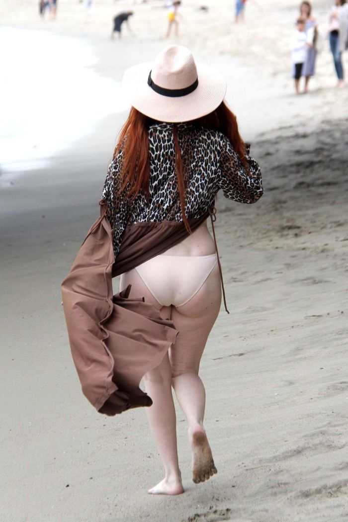 Phoebe Price In A Bikini Under A Printed Beach Cover Up In Malibu