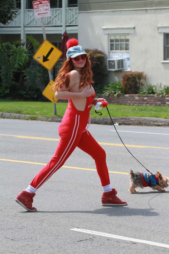 Phoebe Price Spotted In Red Walking Her Dog Out In Miami