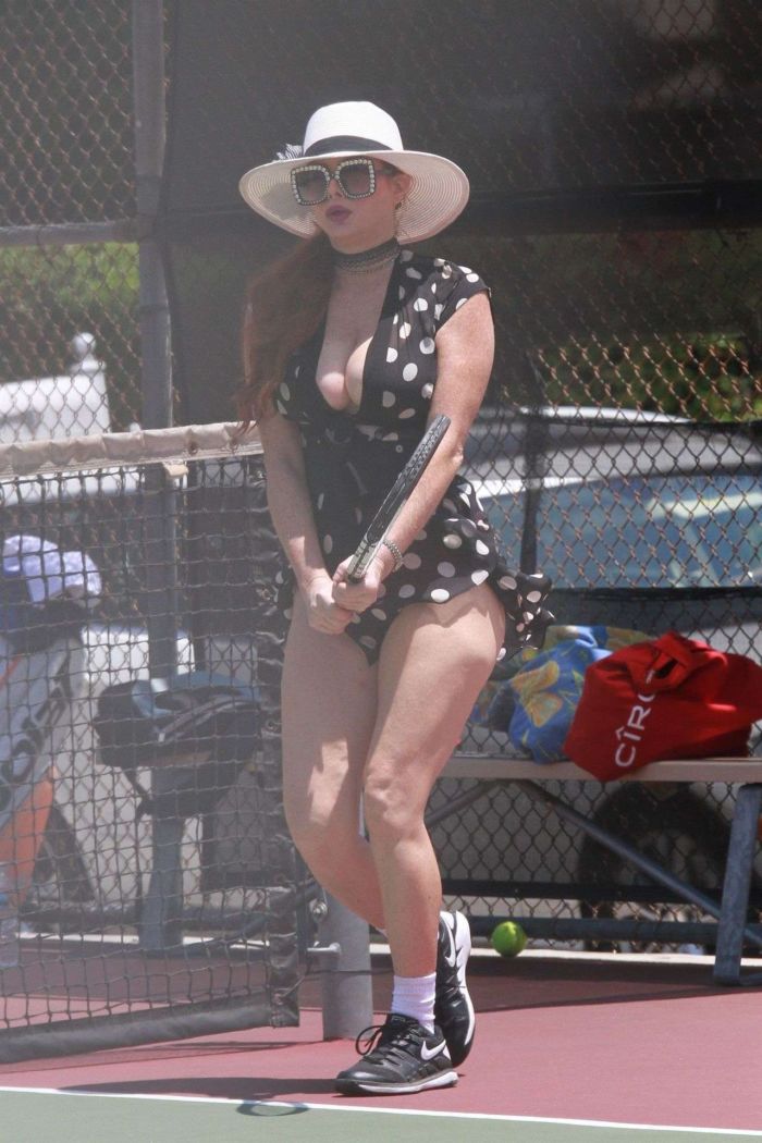 Hot Phoebe Price In A Black Short Dress At A Tennis Court