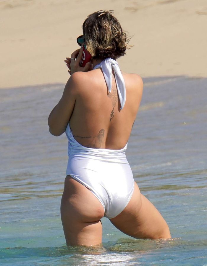 Rita Ora Vacationing In A White Swimsuit On The Beach In Saint Barthelemy