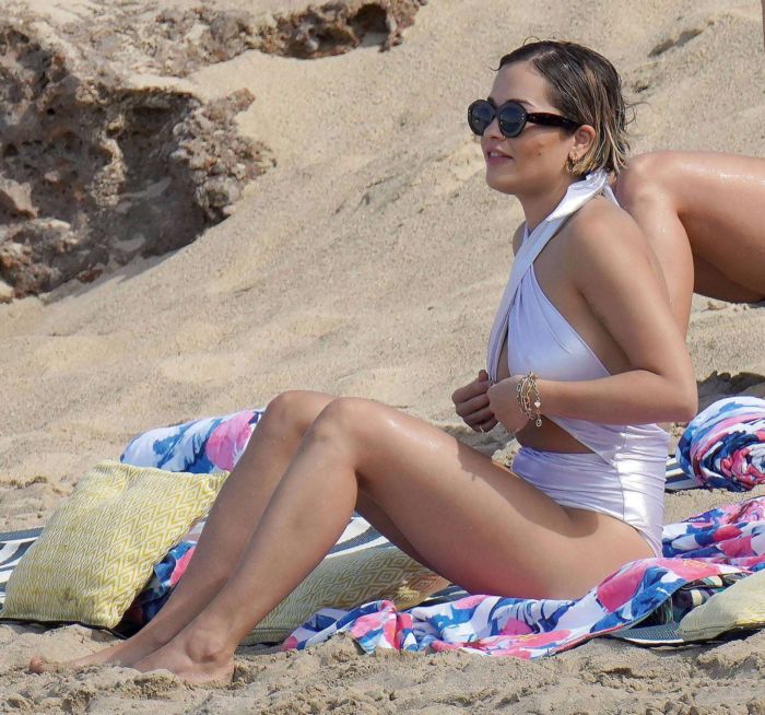 Rita Ora Vacationing In A White Swimsuit On The Beach In Saint Barthelemy
