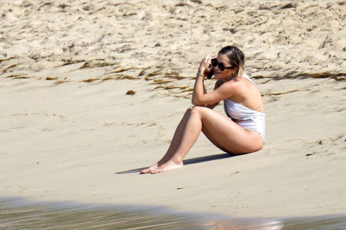 Rita Ora Vacationing In A White Swimsuit On The Beach In Saint Barthelemy