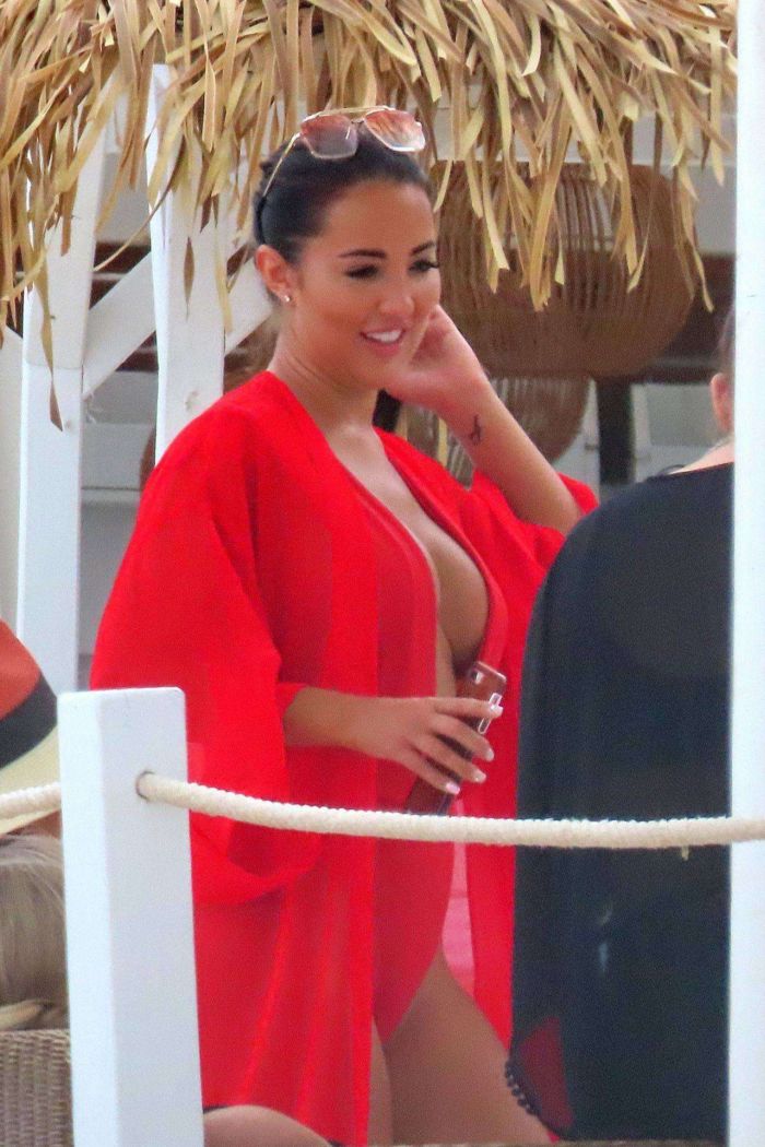 Yazmin Oukhellou Candids In A Racy Red Swimwear