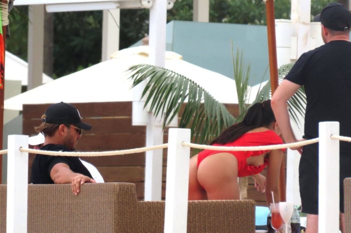 Yazmin Oukhellou Candids In A Racy Red Swimwear