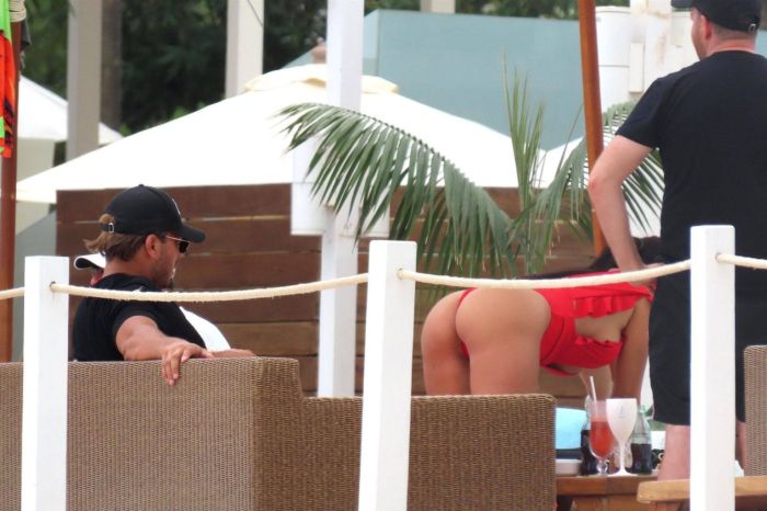 Yazmin Oukhellou Candids In A Racy Red Swimwear