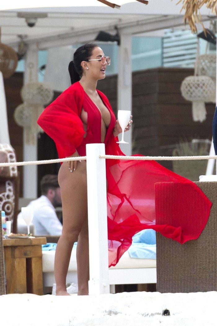 Yazmin Oukhellou Candids In A Racy Red Swimwear