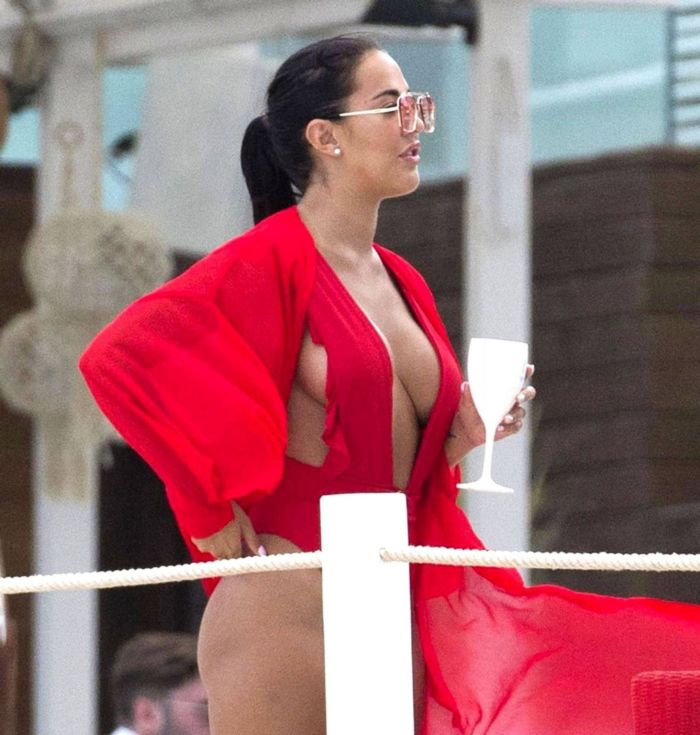 Yazmin Oukhellou Candids In A Racy Red Swimwear