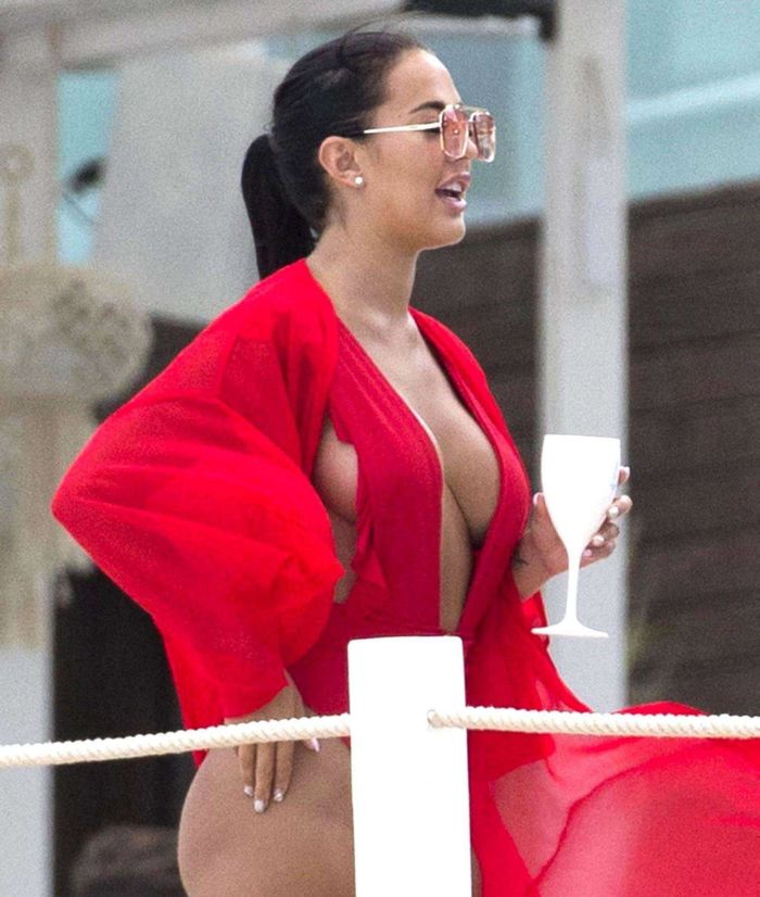 Yazmin Oukhellou Candids In A Racy Red Swimwear