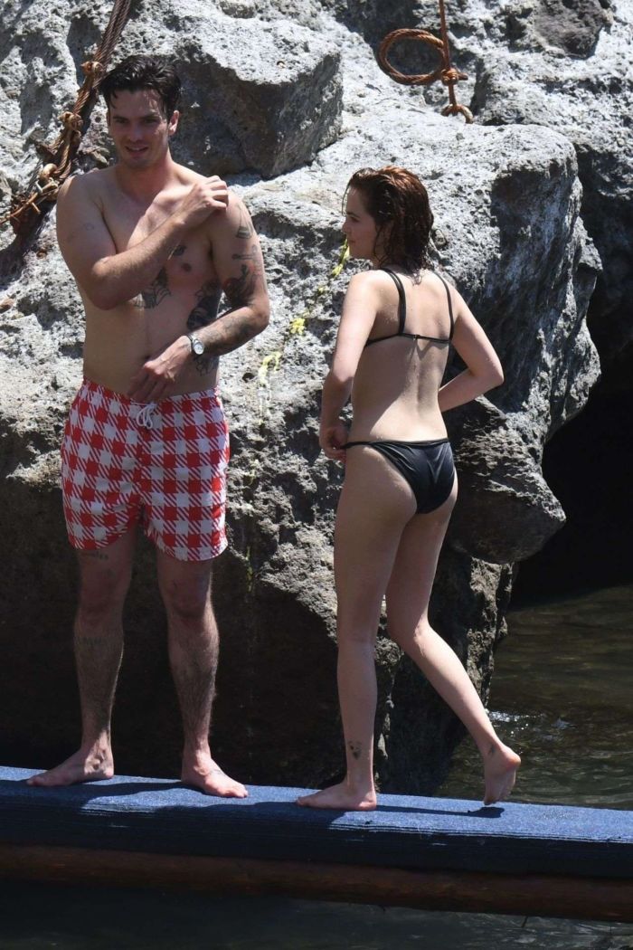 Zoey Deutch With Friends In A Black Bikini In Ischia, Italy